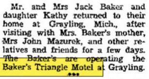 Bakers Triangle Motel (Casons Triangle Motel, Hulls Triangle Motel) - Dec 1961 Article From Wakefield News